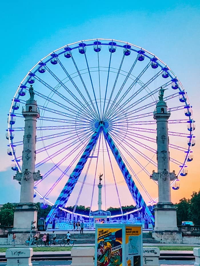 Long Weekend in Bordeaux France Colonnes Rostrales and Ferris wheel